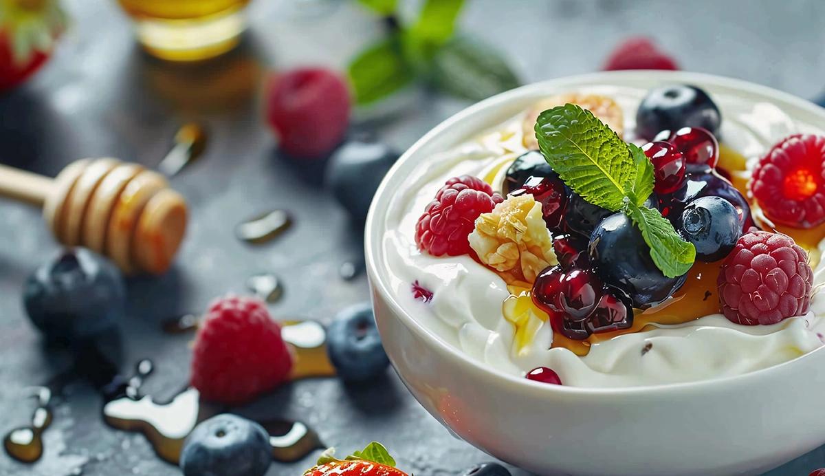 assorted fruits in yogurt